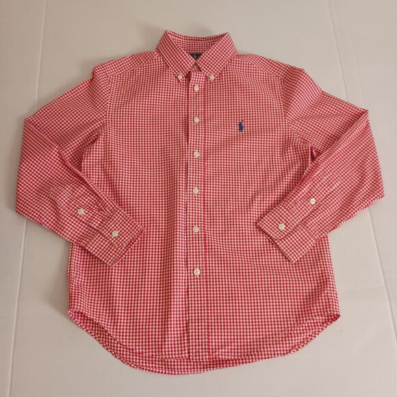 Ralph Lauren Boys Red White Gingham Button Up Shirt Size M 8–10 - Picture 6 of 15